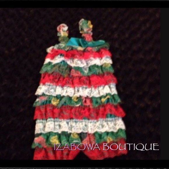 boutique Other - Red, Green & White Lace Romper